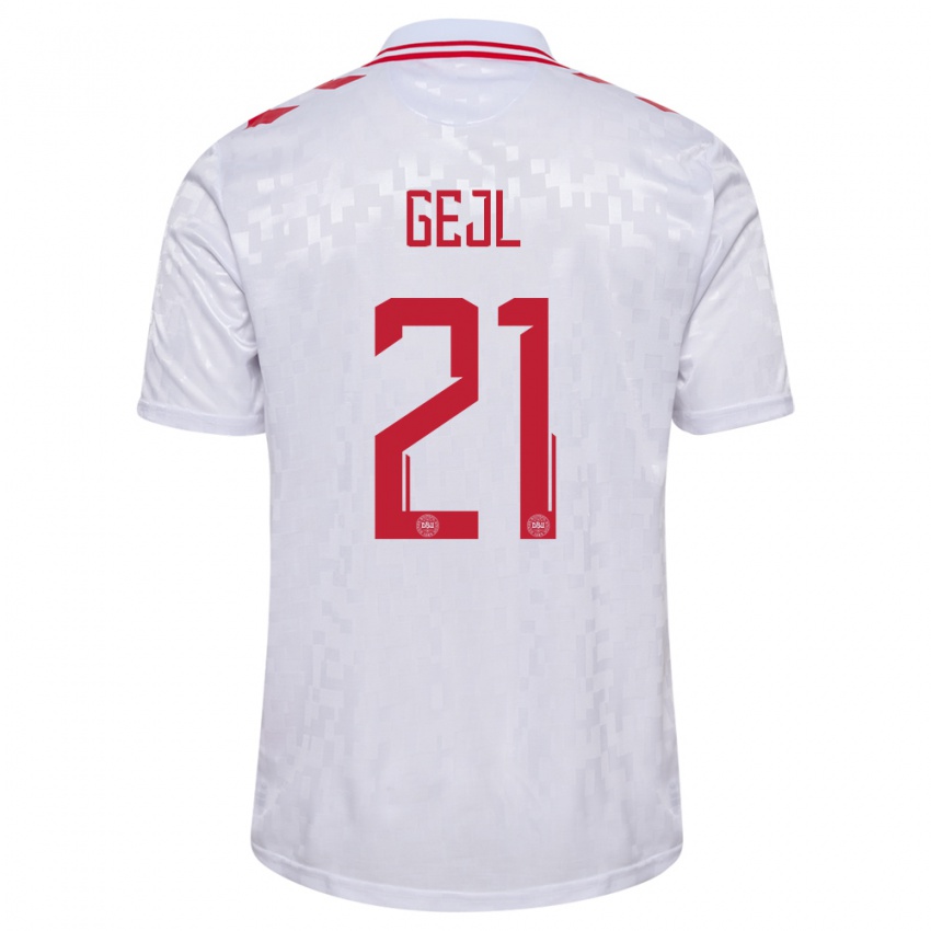 Uomo Maglia Danimarca Mille Gejl #21 Bianco Kit Gara Away 24-26 Maglietta