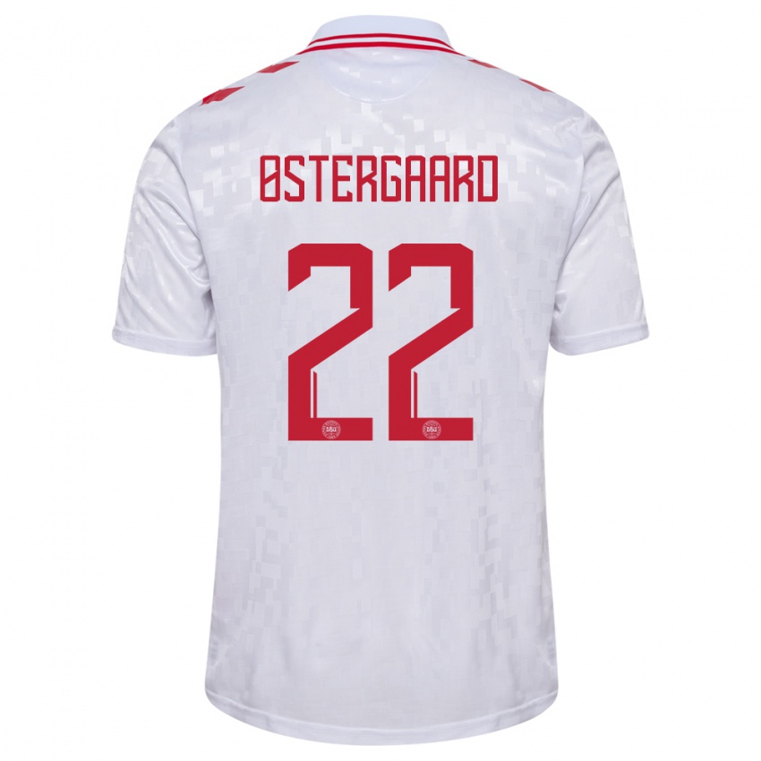 Uomo Maglia Danimarca Maja Bay Ostergaard #22 Bianco Kit Gara Away 24-26 Maglietta