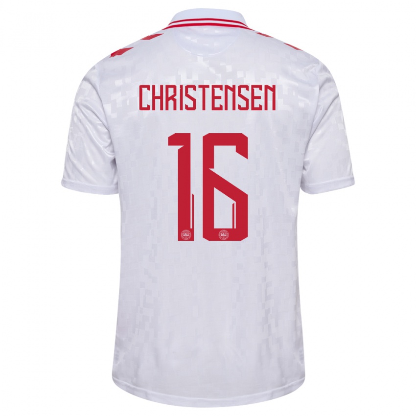 Uomo Maglia Danimarca Oliver Christensen #16 Bianco Kit Gara Away 24-26 Maglietta