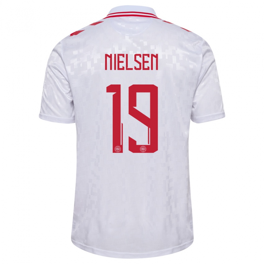 Uomo Maglia Danimarca Casper Nielsen #19 Bianco Kit Gara Away 24-26 Maglietta