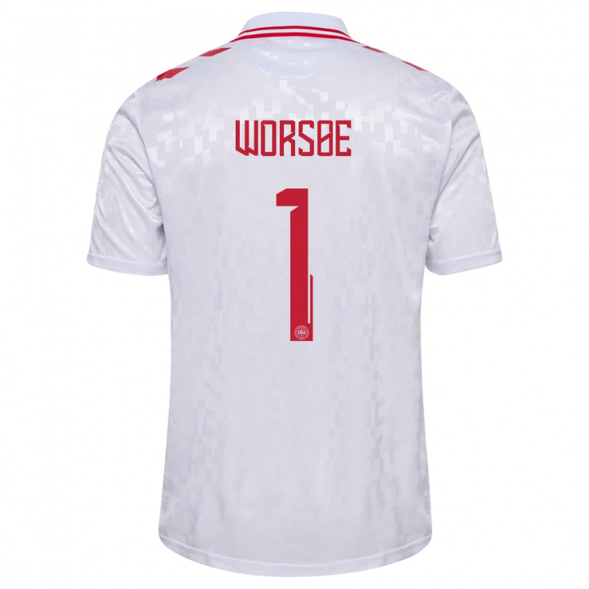 Uomo Maglia Danimarca Laura Worsoe #1 Bianco Kit Gara Away 24-26 Maglietta