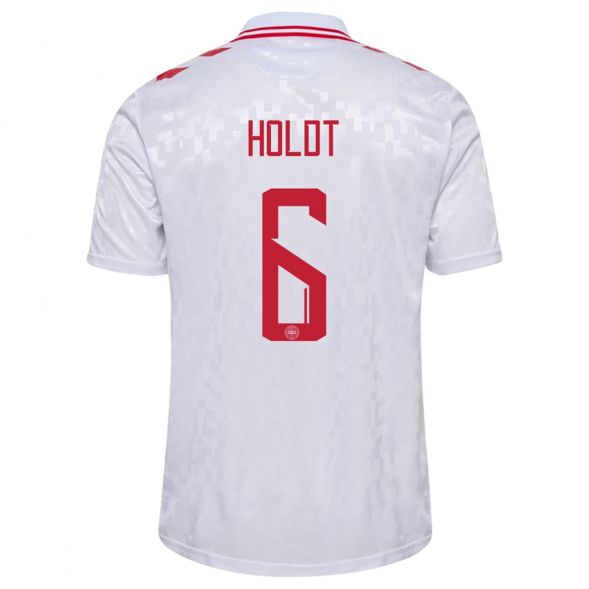 Uomo Maglia Danimarca Olivia Holdt #6 Bianco Kit Gara Away 24-26 Maglietta