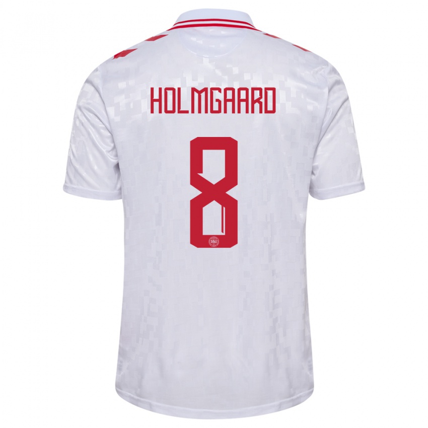 Uomo Maglia Danimarca Sara Holmgaard #8 Bianco Kit Gara Away 24-26 Maglietta