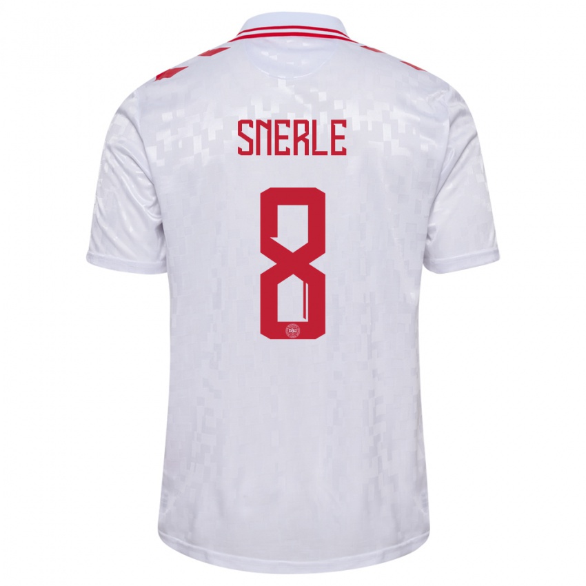 Uomo Maglia Danimarca Emma Snerle #8 Bianco Kit Gara Away 24-26 Maglietta