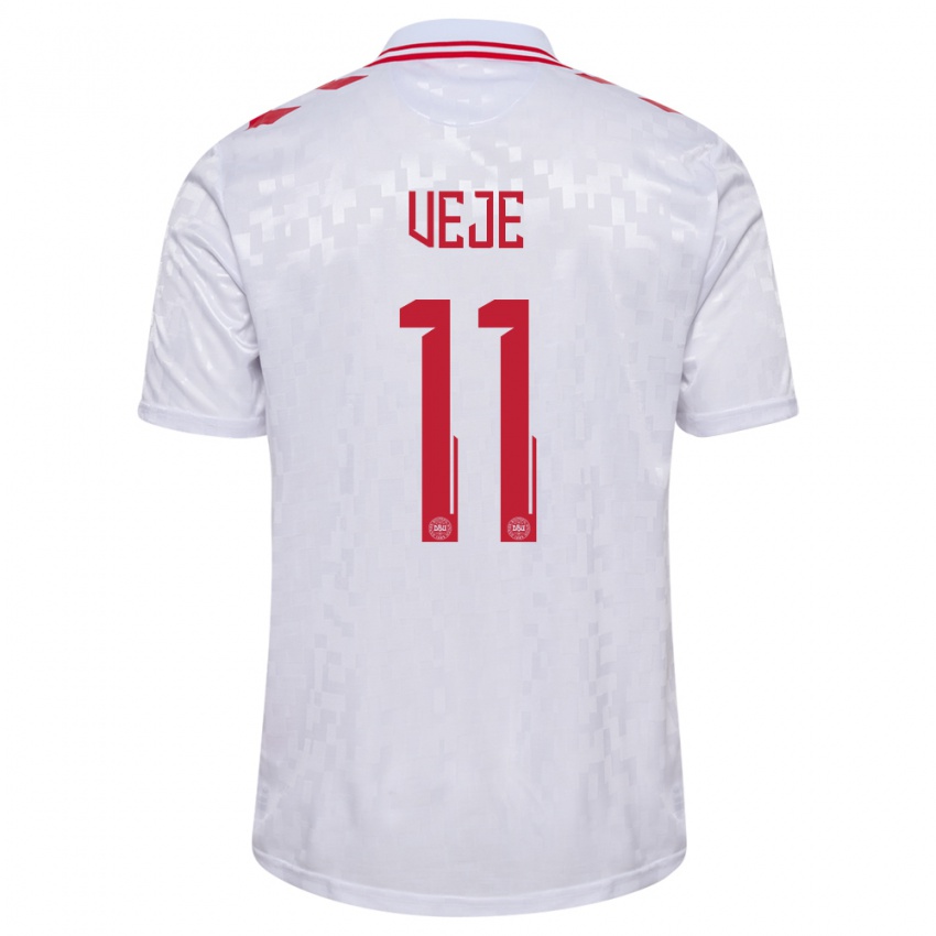 Uomo Maglia Danimarca Katrine Veje #11 Bianco Kit Gara Away 24-26 Maglietta