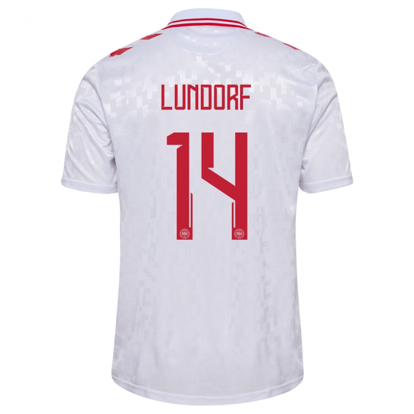 Uomo Maglia Danimarca Matilde Lundorf #14 Bianco Kit Gara Away 24-26 Maglietta