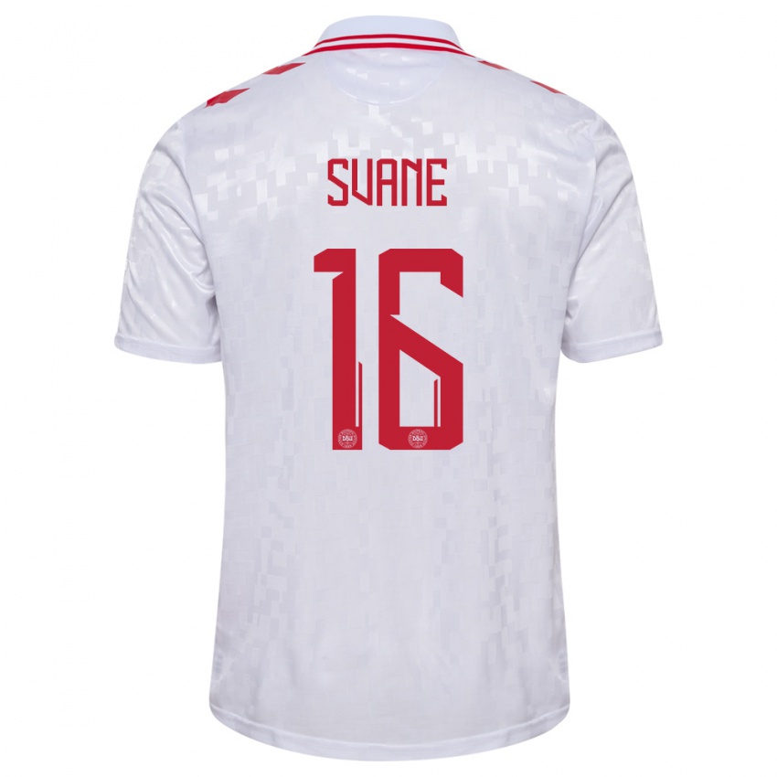 Uomo Maglia Danimarca Katrine Svane #16 Bianco Kit Gara Away 24-26 Maglietta