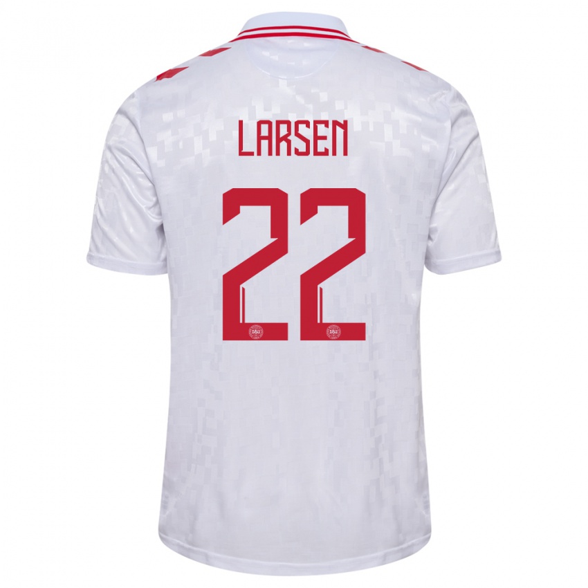 Uomo Maglia Danimarca Kathrine Larsen #22 Bianco Kit Gara Away 24-26 Maglietta