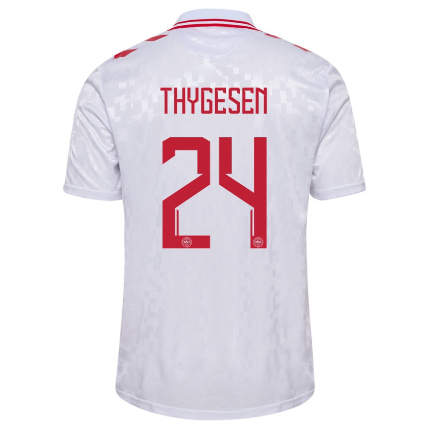 Uomo Maglia Danimarca Sarah Thygesen #24 Bianco Kit Gara Away 24-26 Maglietta