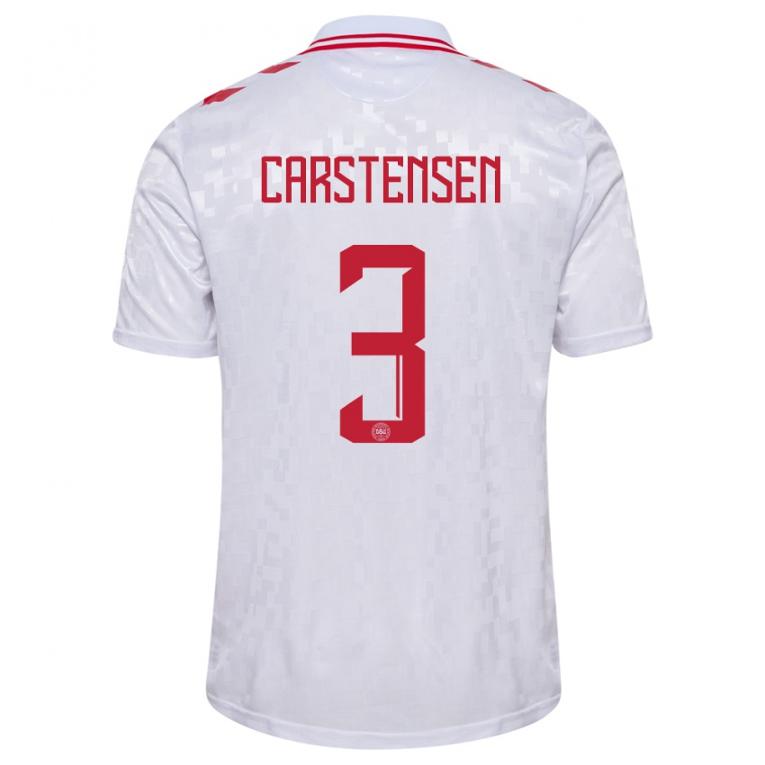 Uomo Maglia Danimarca Rasmus Carstensen #3 Bianco Kit Gara Away 24-26 Maglietta