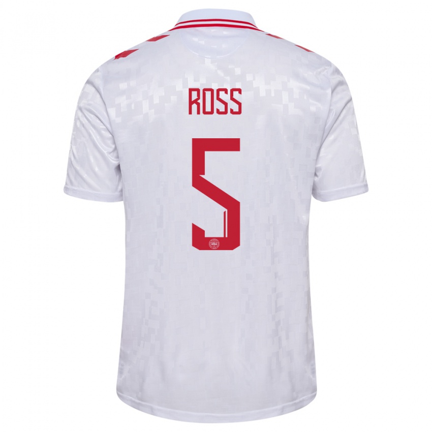 Uomo Maglia Danimarca Mathias Ross #5 Bianco Kit Gara Away 24-26 Maglietta