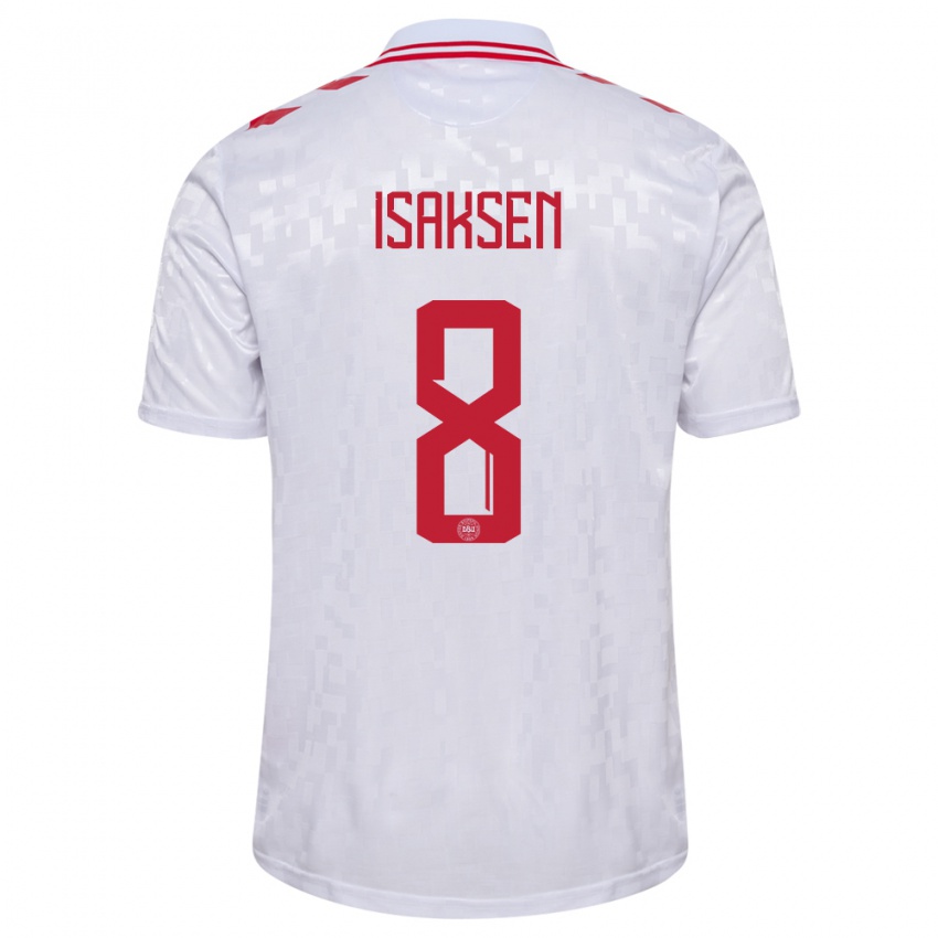 Uomo Maglia Danimarca Gustav Isaksen #8 Bianco Kit Gara Away 24-26 Maglietta