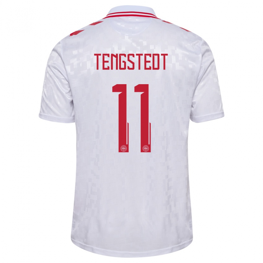 Uomo Maglia Danimarca Casper Tengstedt #11 Bianco Kit Gara Away 24-26 Maglietta