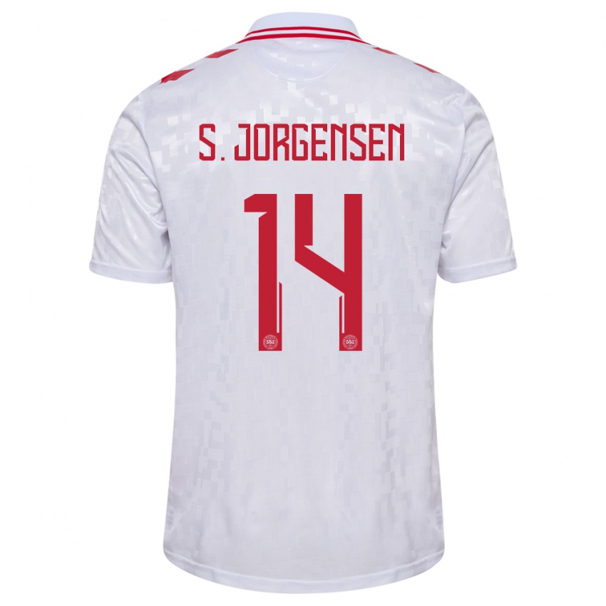 Uomo Maglia Danimarca Sebastian Jorgensen #14 Bianco Kit Gara Away 24-26 Maglietta