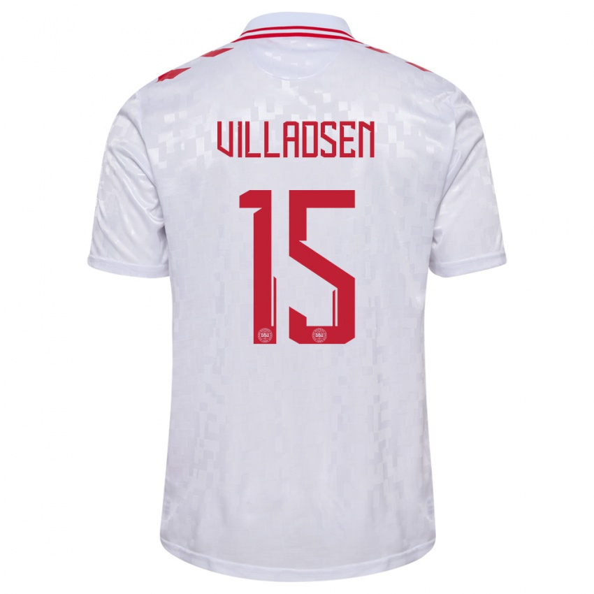 Uomo Maglia Danimarca Oliver Villadsen #15 Bianco Kit Gara Away 24-26 Maglietta