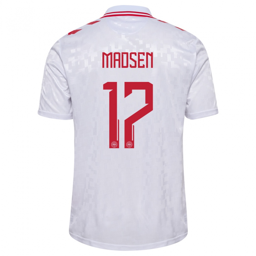 Uomo Maglia Danimarca Nicolas Madsen #17 Bianco Kit Gara Away 24-26 Maglietta