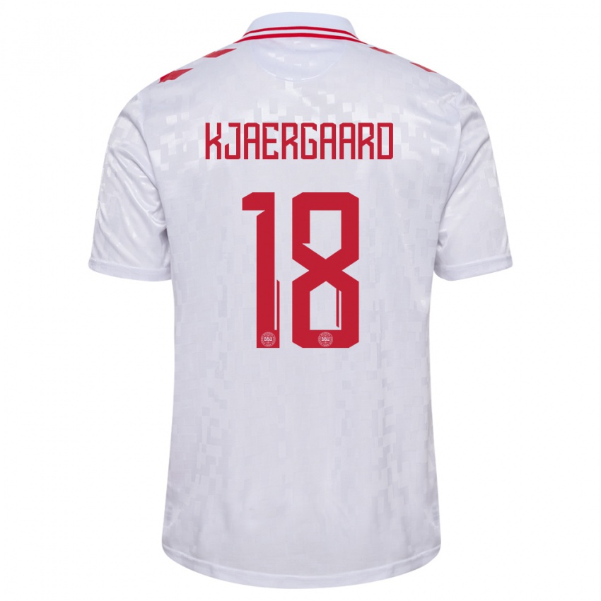 Uomo Maglia Danimarca Maurits Kjaergaard #18 Bianco Kit Gara Away 24-26 Maglietta