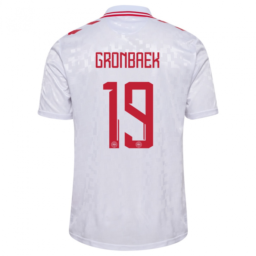 Uomo Maglia Danimarca Albert Gronbaek #19 Bianco Kit Gara Away 24-26 Maglietta