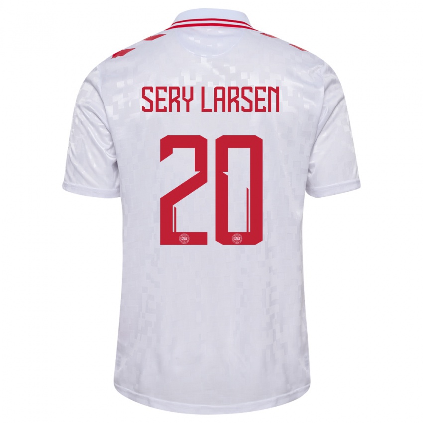 Uomo Maglia Danimarca Japhet Sery Larsen #20 Bianco Kit Gara Away 24-26 Maglietta