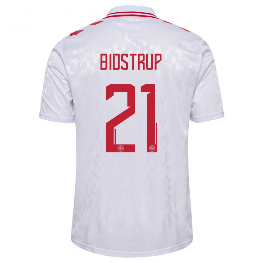 Uomo Maglia Danimarca Mads Bidstrup #21 Bianco Kit Gara Away 24-26 Maglietta