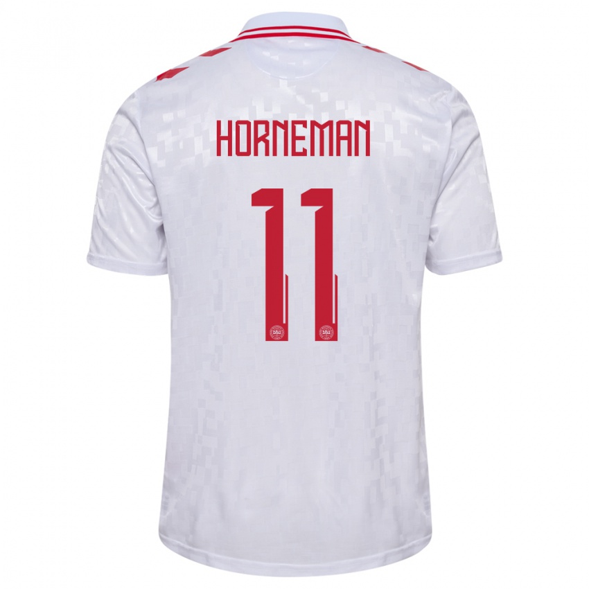 Uomo Maglia Danimarca Charly Horneman #11 Bianco Kit Gara Away 24-26 Maglietta