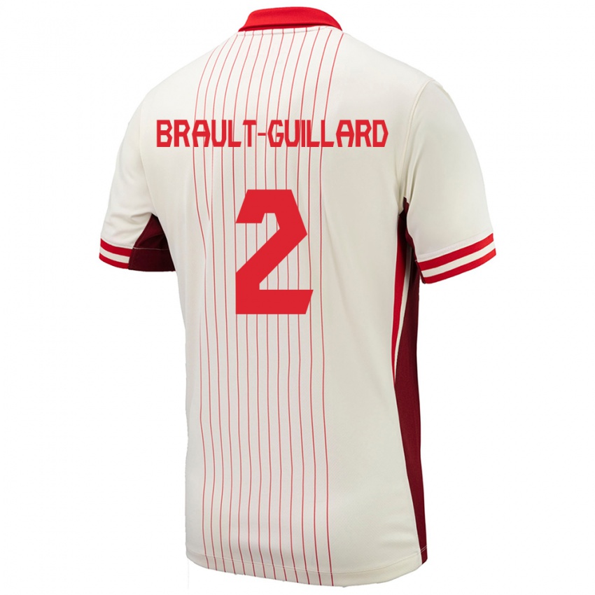 Uomo Maglia Canada Zachary Brault-Guillard #2 Bianco Kit Gara Away 24-26 Maglietta