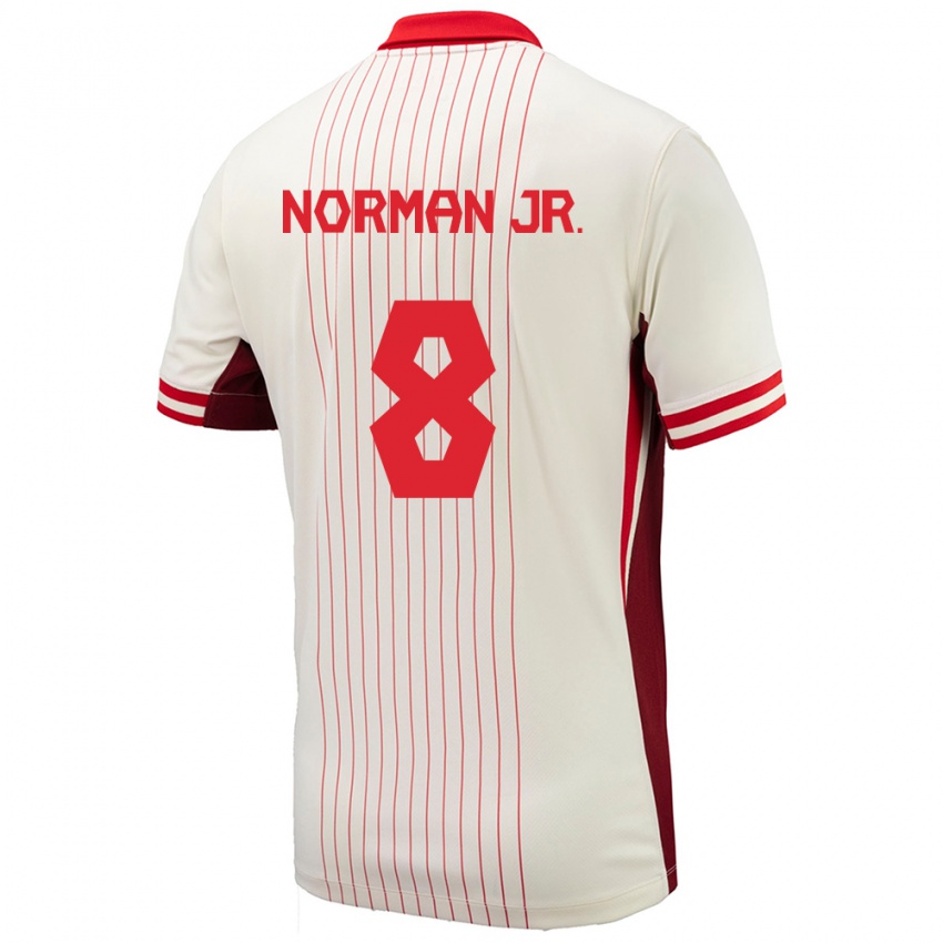 Uomo Maglia Canada David Norman Jr. #8 Bianco Kit Gara Away 24-26 Maglietta