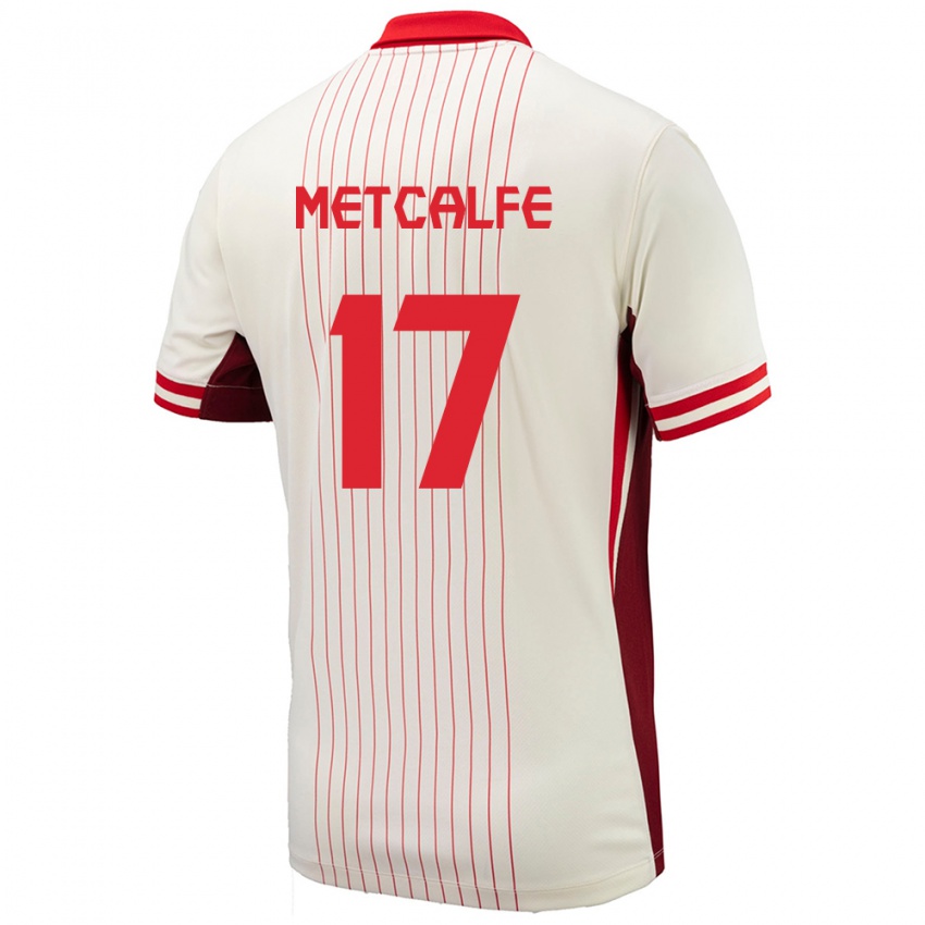 Uomo Maglia Canada Patrick Metcalfe #17 Bianco Kit Gara Away 24-26 Maglietta