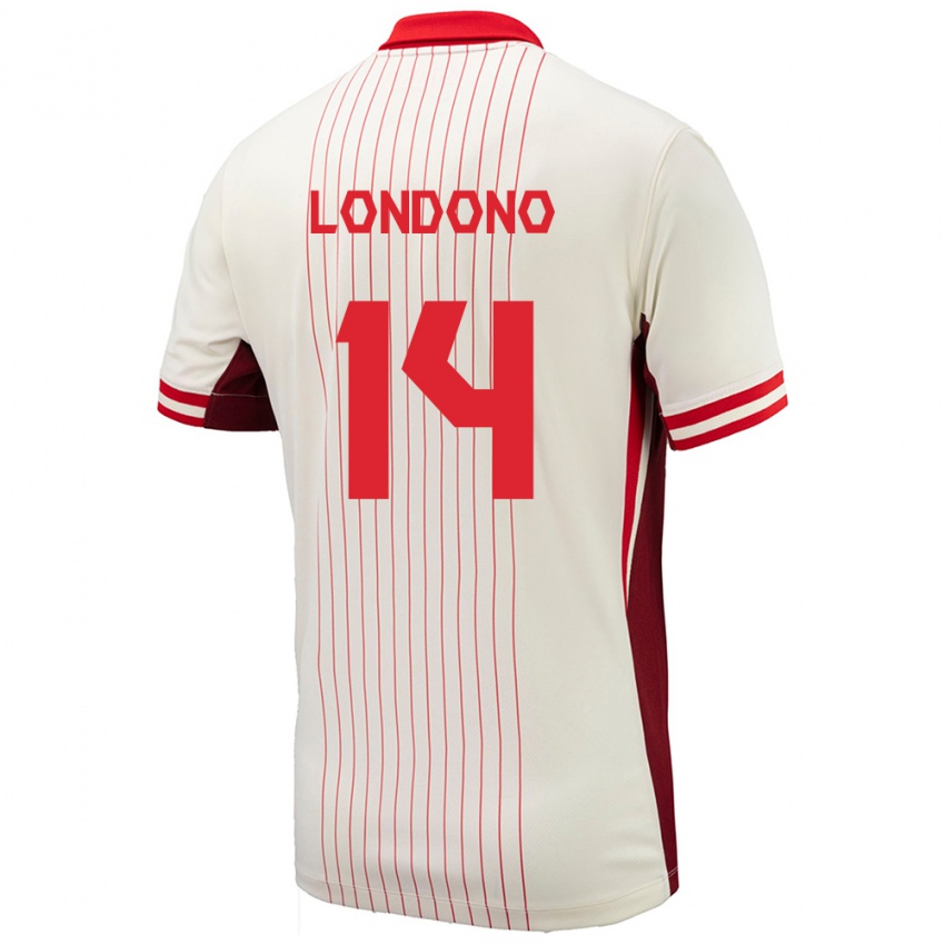 Uomo Maglia Canada Tyler Londono #14 Bianco Kit Gara Away 24-26 Maglietta