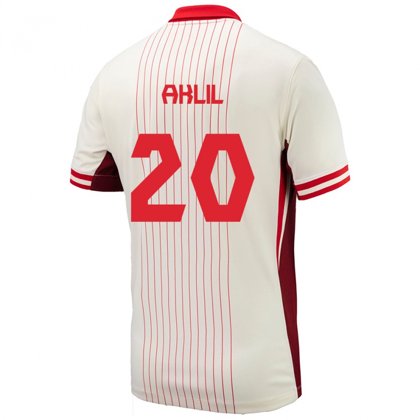 Uomo Maglia Canada Lino Aklil #20 Bianco Kit Gara Away 24-26 Maglietta