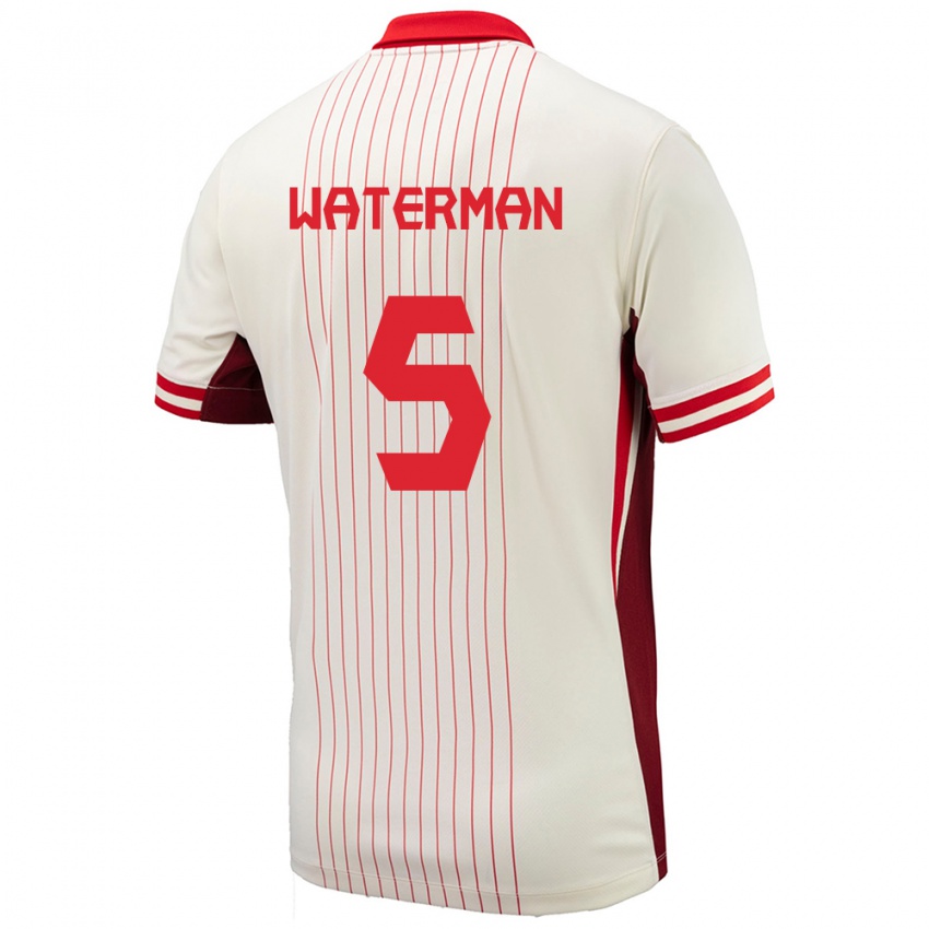 Uomo Maglia Canada Joel Waterman #5 Bianco Kit Gara Away 24-26 Maglietta