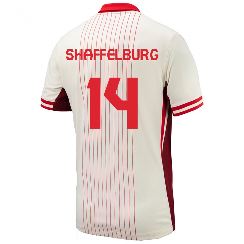 Uomo Maglia Canada Jacob Shaffelburg #14 Bianco Kit Gara Away 24-26 Maglietta