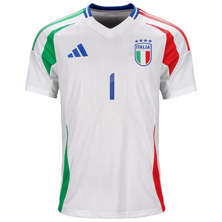 Uomo Maglia Italia Gianluigi Donnarumma #1 Bianco Kit Gara Away 24-26 Maglietta