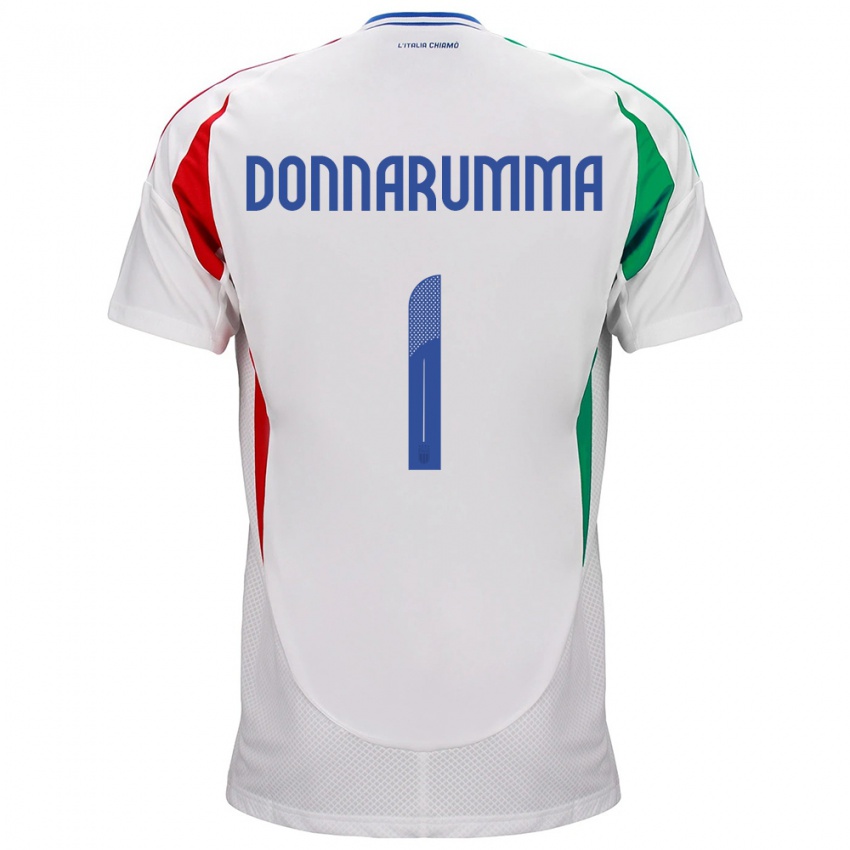 Uomo Maglia Italia Gianluigi Donnarumma #1 Bianco Kit Gara Away 24-26 Maglietta