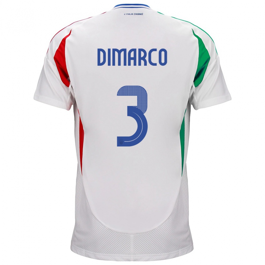 Uomo Maglia Italia Federico Dimarco #3 Bianco Kit Gara Away 24-26 Maglietta