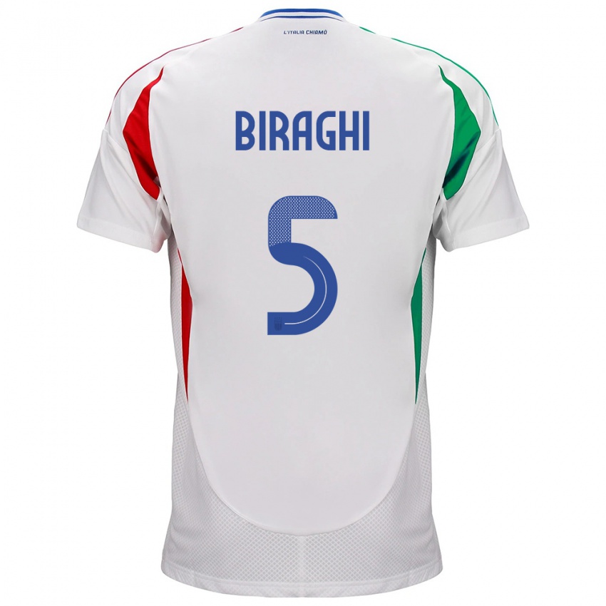 Uomo Maglia Italia Cristiano Biraghi #5 Bianco Kit Gara Away 24-26 Maglietta