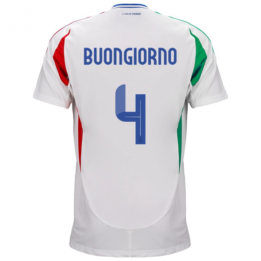 Uomo Maglia Italia Alessandro Buongiorno #4 Bianco Kit Gara Away 24-26 Maglietta