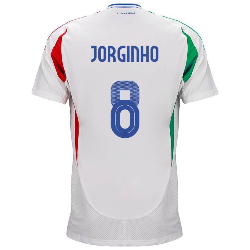 Uomo Maglia Italia Jorginho #8 Bianco Kit Gara Away 24-26 Maglietta