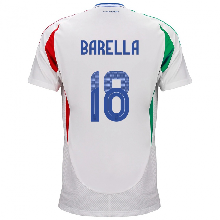 Uomo Maglia Italia Nicolò Barella #18 Bianco Kit Gara Away 24-26 Maglietta