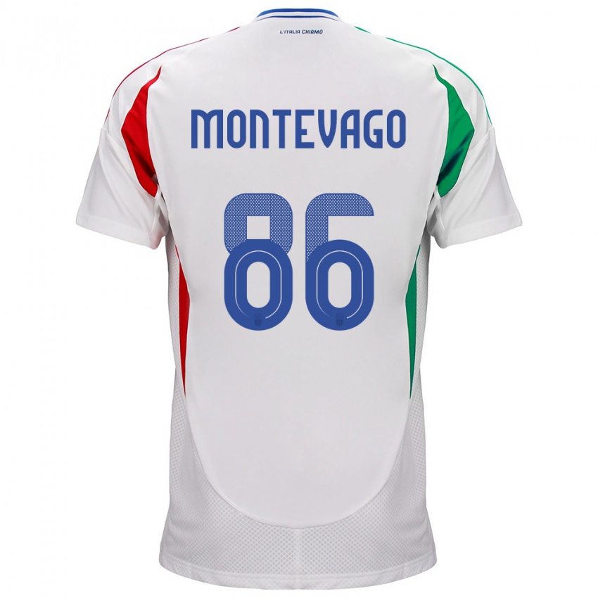 Uomo Maglia Italia Daniele Montevago #86 Bianco Kit Gara Away 24-26 Maglietta