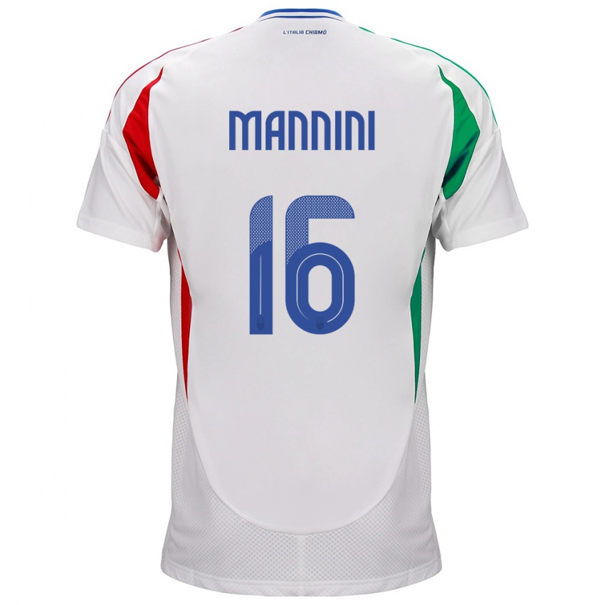 Uomo Maglia Italia Mattia Mannini #16 Bianco Kit Gara Away 24-26 Maglietta