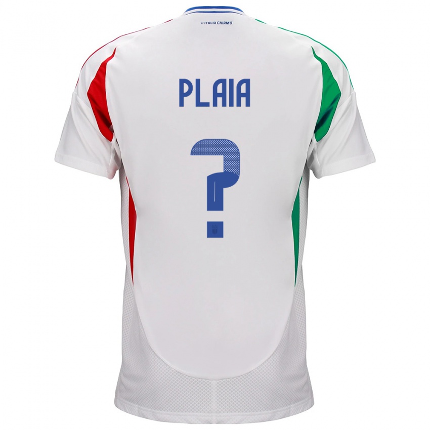 Uomo Maglia Italia Matteo Plaia #0 Bianco Kit Gara Away 24-26 Maglietta