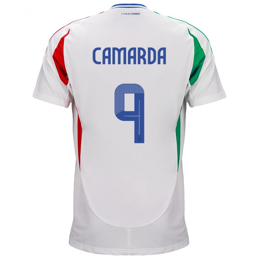 Uomo Maglia Italia Francesco Camarda #9 Bianco Kit Gara Away 24-26 Maglietta