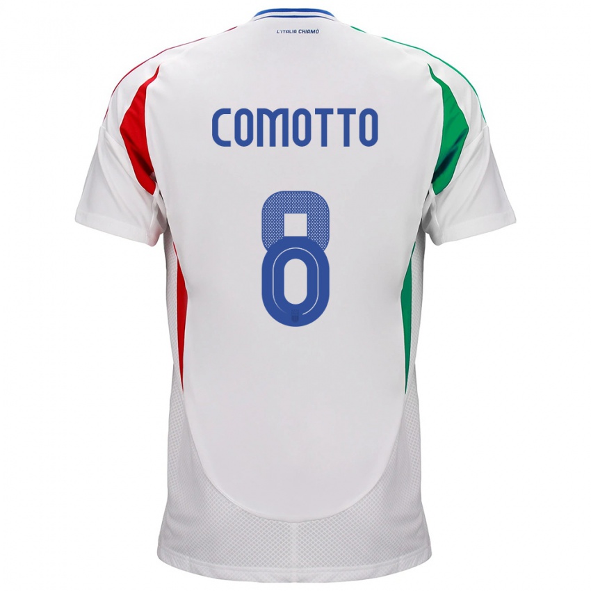 Uomo Maglia Italia Christian Comotto #8 Bianco Kit Gara Away 24-26 Maglietta