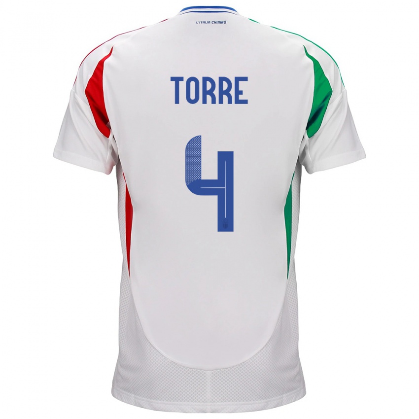 Uomo Maglia Italia Pietro La Torre #4 Bianco Kit Gara Away 24-26 Maglietta