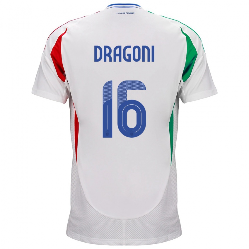 Uomo Maglia Italia Giulia Dragoni #16 Bianco Kit Gara Away 24-26 Maglietta