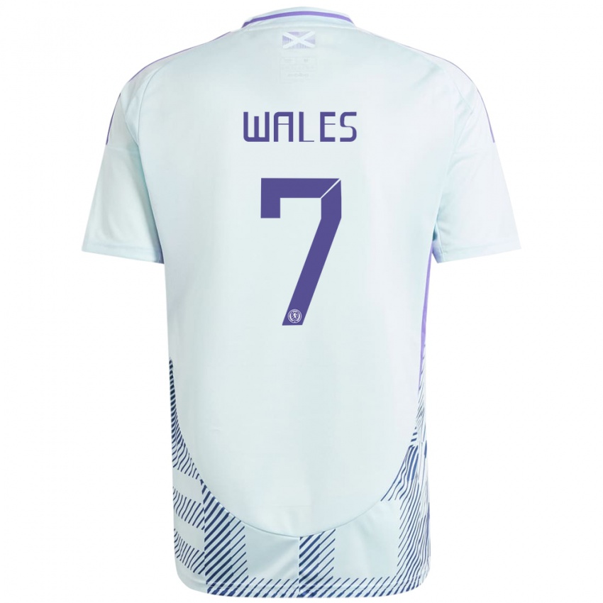 Uomo Maglia Scotland Bobby Wales #7 Blu Menta Chiaro Kit Gara Away 24-26 Maglietta