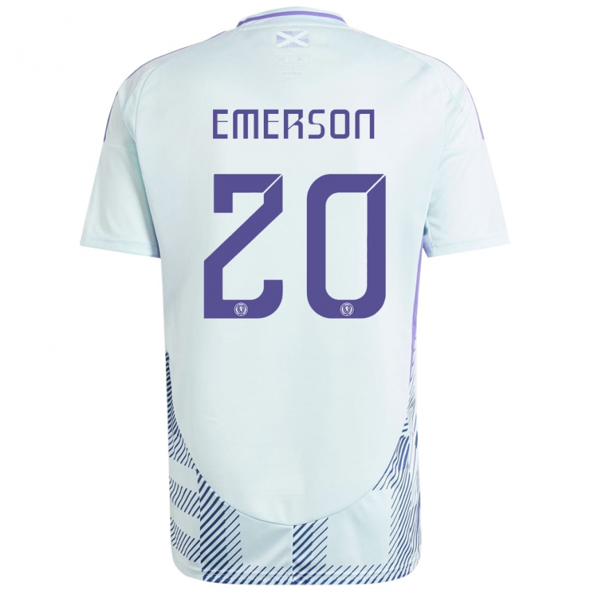 Uomo Maglia Scotland Johnny Emerson #20 Blu Menta Chiaro Kit Gara Away 24-26 Maglietta