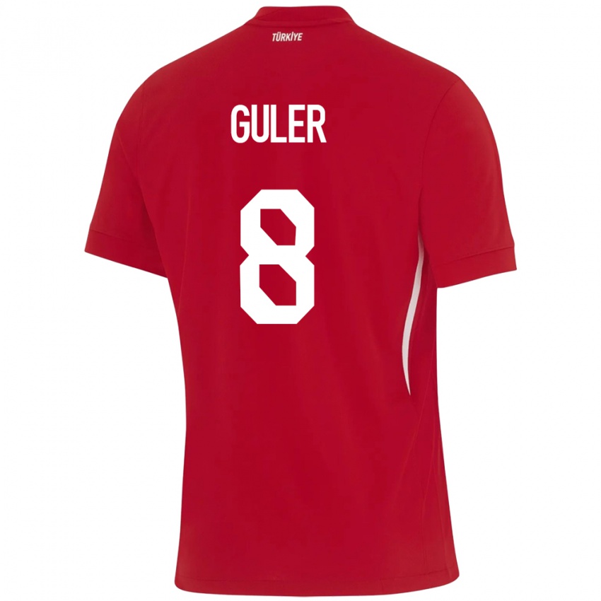 Uomo Maglia Turchia Arda Güler #8 Rosso Kit Gara Away 24-26 Maglietta