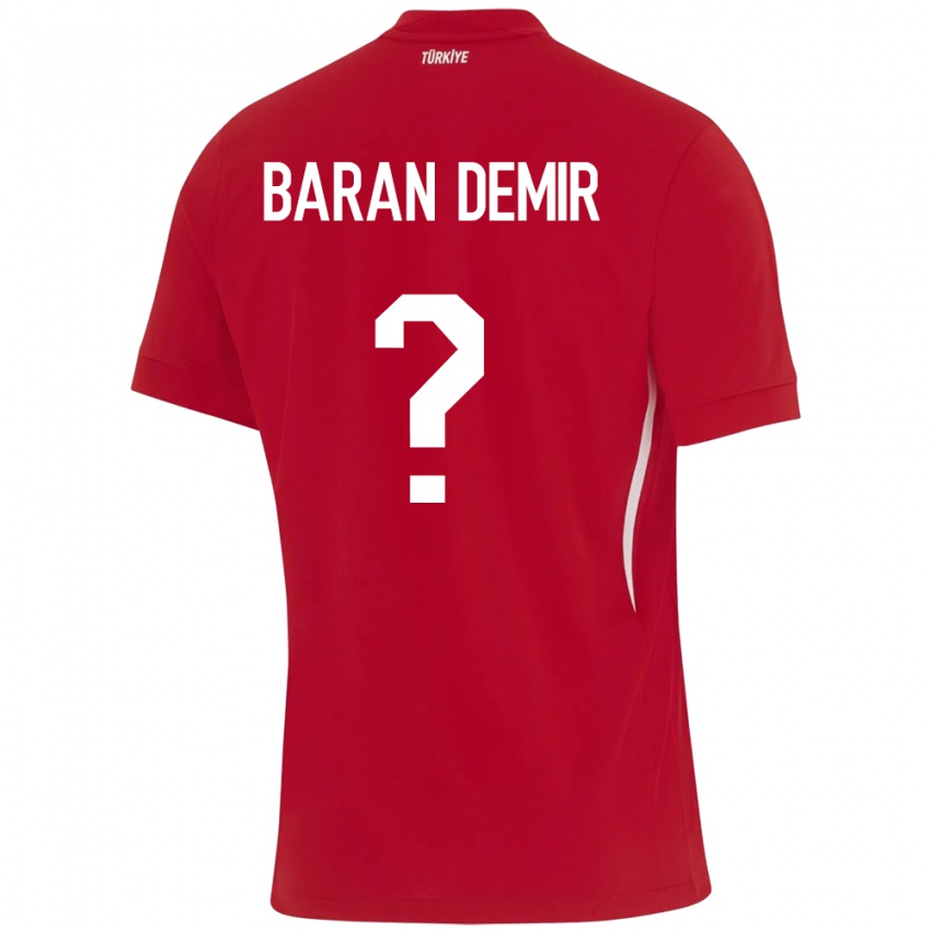 Uomo Maglia Turchia Tuna Baran Demir #0 Rosso Kit Gara Away 24-26 Maglietta